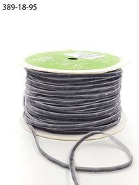 1/8 inch Velvet String Cord Ribbon with Woven Edge – 389-18-95 CHARCOAL (NEW)
