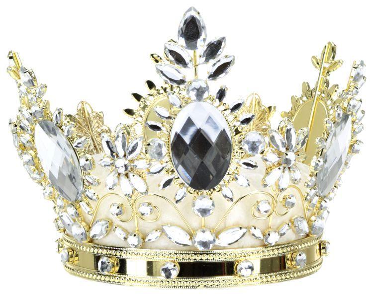 Jeweled Queen Crown, White- 7.5 Inches