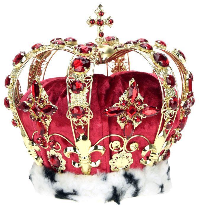 Jeweled King Crown, Red - 8.5 Inches