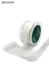 3/4 Inch Center Whole Lace Trim Ribbon with Scalloped Eyelash Edge – 390-34-09 – IVORY