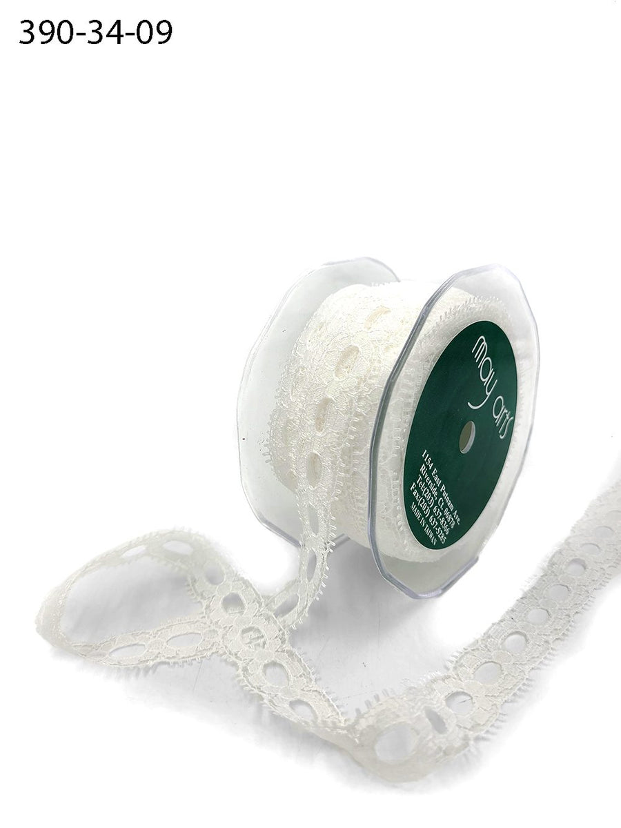 3/4 Inch Center Whole Lace Trim Ribbon with Scalloped Eyelash Edge – 390-34-09 – IVORY