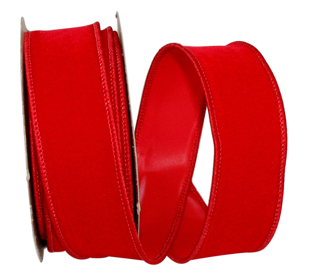 Red Velvet Wired Edge Ribbon 1-3/8 Inch for Wreaths