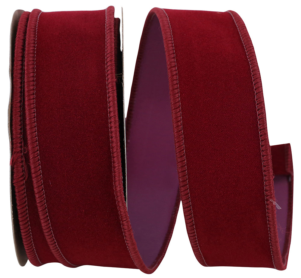 Burgundy Velvet Wired Edge Ribbon 1-3/8 Inch for Wreaths