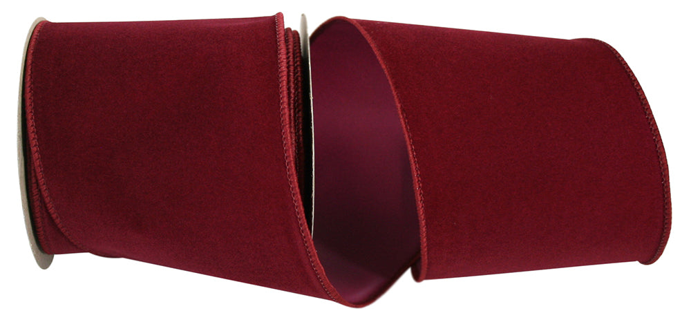 Burgundy 4 Inch Velvet Wired Edge Ribbon for Wreaths