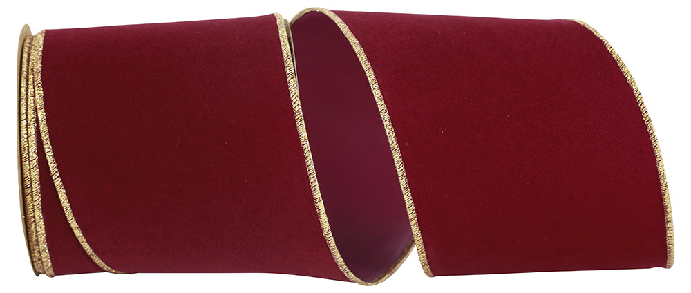 Burgundy Gold Velvet Wired Edge Ribbon 4 Inch for Wreaths
