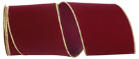 Burgundy Gold Velvet Wired Edge Ribbon 4 Inch for Wreaths