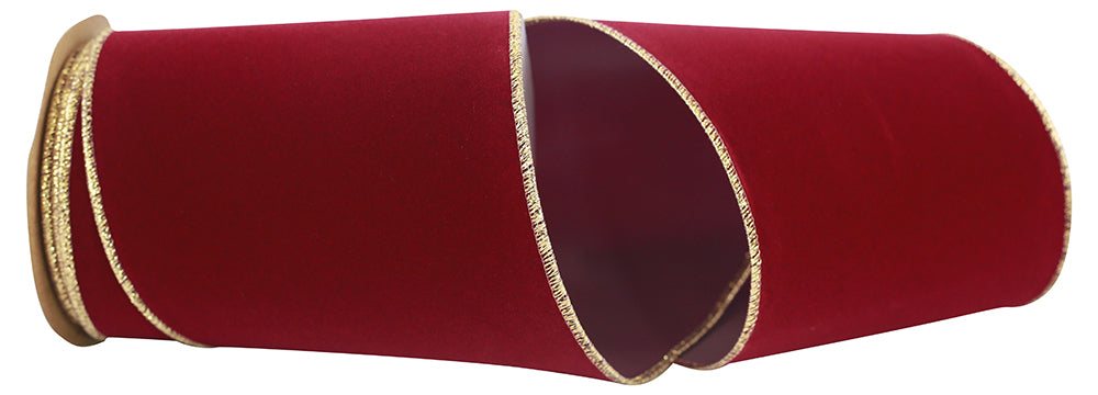 Burgundy Gold 6 Inch Velvet Wired Edge Ribbon for Wreaths