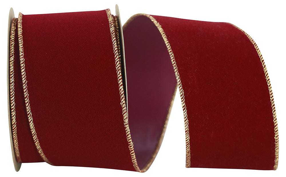 Burgundy Gold Velvet Wired Edge Ribbon 2-1/2 Inch 10 Yards