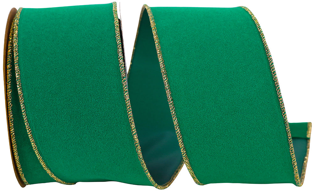Green Gold Velvet Wired Edge Ribbon 2-1/2 Inch 10 Yards