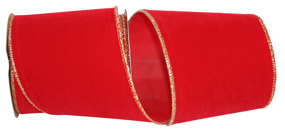 4 Inch Red Gold Velvet Wired Edge Ribbon for Wreaths