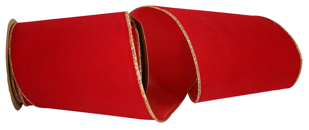 6 Inch Red Gold Velvet Wired Edge Ribbon for Wreaths