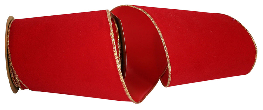 6 Inch Red Gold Velvet Wired Edge Ribbon for Wreaths