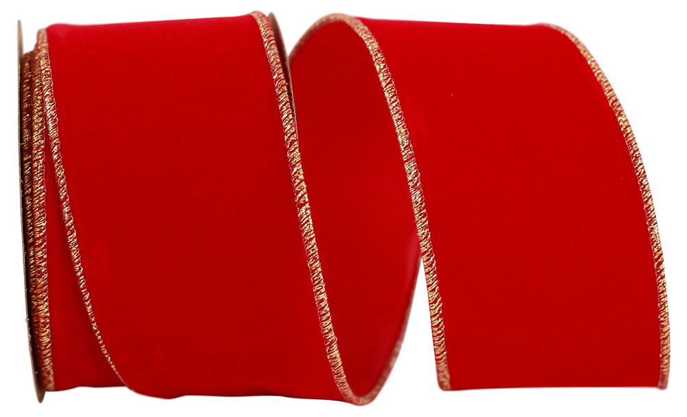 Red Gold Velvet Wired Edge Ribbon 2-1/2 Inch for Wreaths
