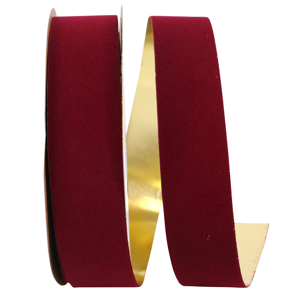 Burgundy Velvet Gold Back Outdoor Polypro Ribbon 1-3/8 Inch