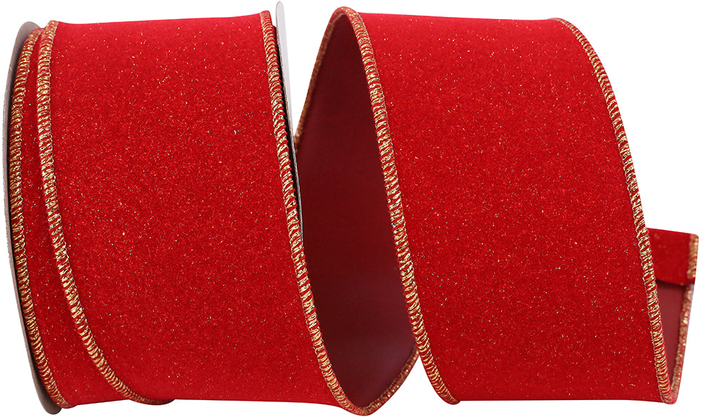 Scarlet Velorene Sparkle Wired Edge Ribbon 2-1/2 Inch
