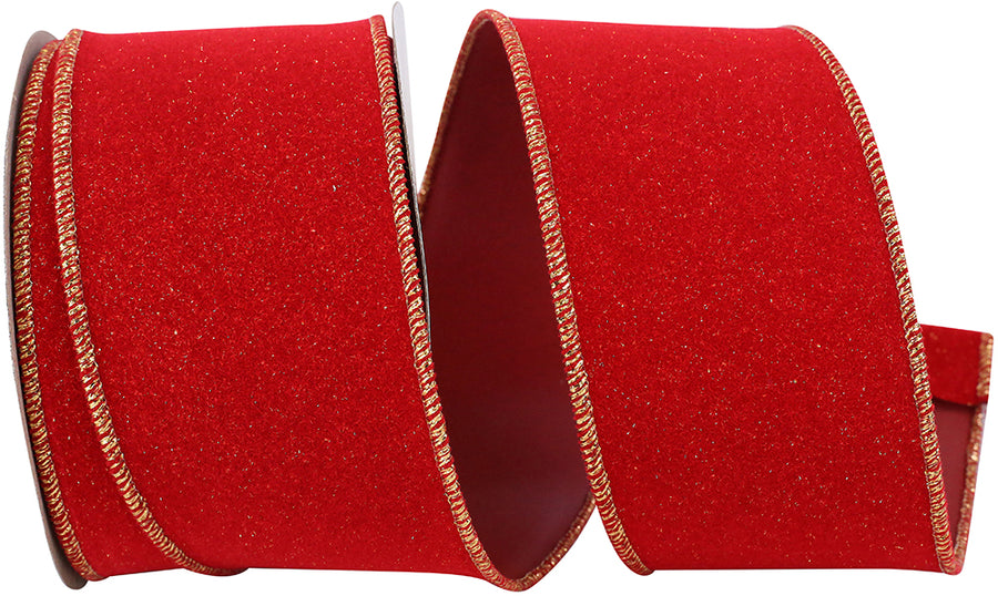 Scarlet Velorene Sparkle Wired Edge Ribbon 2-1/2 Inch