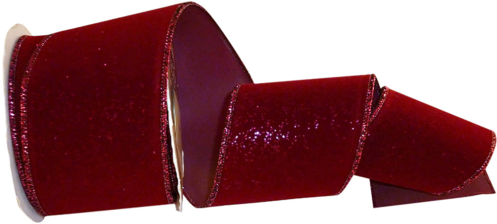 Burgundy Velorene Sparkle Wired Edge Ribbon 2-1/2 Inch