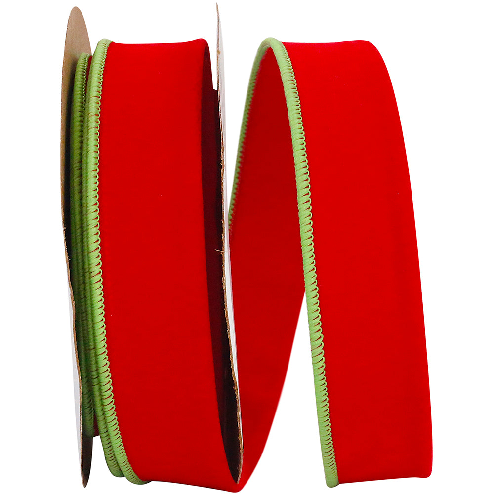 Red Lime Velvet Wired Edge Ribbon 1-1/4 Inch for Bows