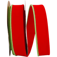 Red Lime Velvet Wired Edge Ribbon 1-1/4 Inch for Bows