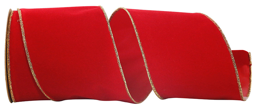 4 Inch Red Gold Velvet Wired Edge Ribbon for Wreaths