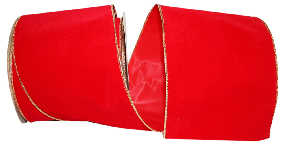 6 Inch Red Gold Velvet Wired Edge Ribbon for Wreaths