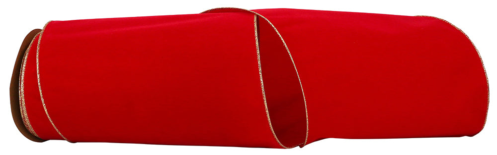 Red Gold Velvet Wired Edge Ribbon 12 Inch for Wreaths