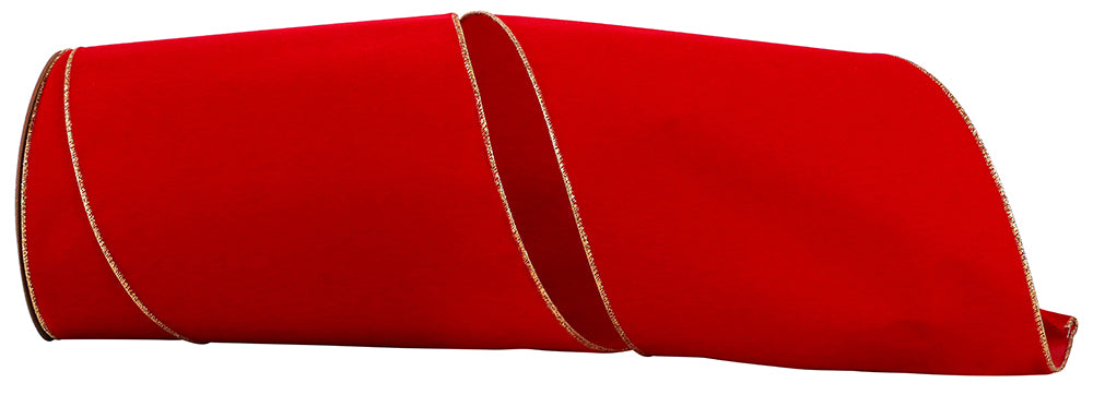 Red Gold Velvet Wired Edge Ribbon 9 Inch for Wreaths