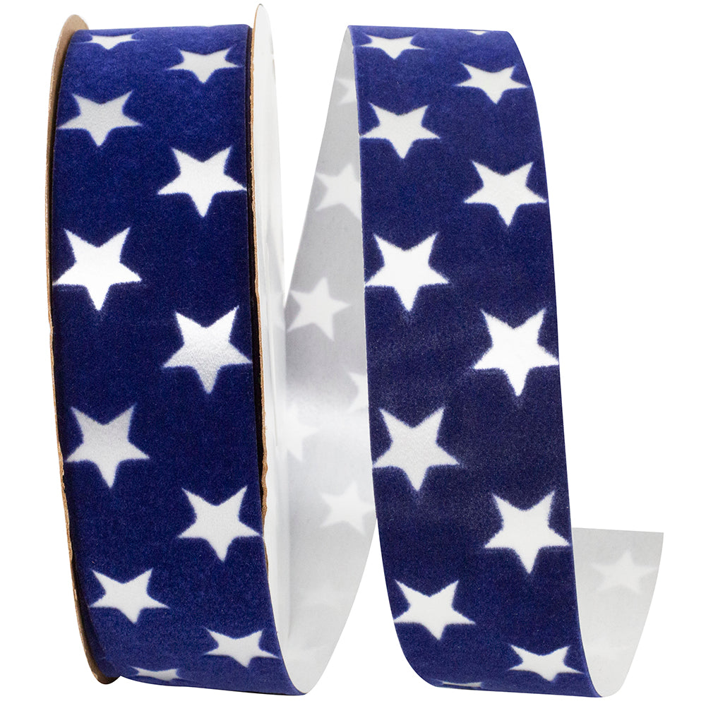 Blue Stars Velvet Ribbon 1-3/8 Inch for Wreaths and Bows