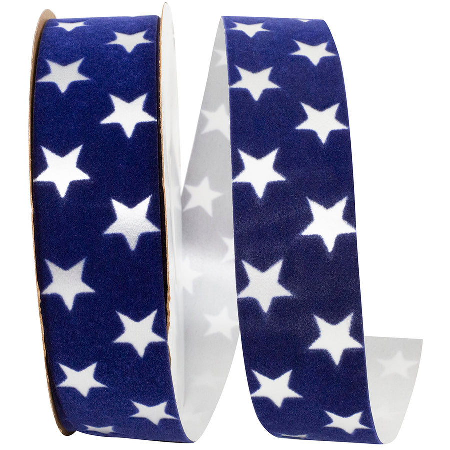 Blue Stars Velvet Ribbon 1-3/8 Inch for Wreaths and Bows