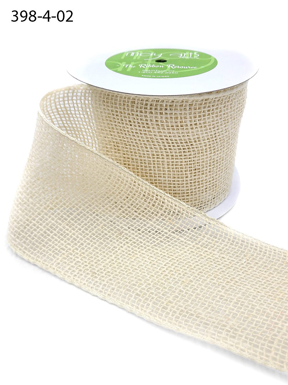 4 Inch Classic 100% Jute Burlap Loose Weave Ribbon with Wired Edge – 398-4-02 Light Natural