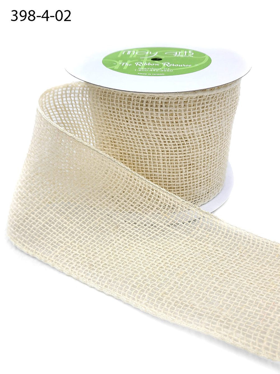 4 Inch Classic 100% Jute Burlap Loose Weave Ribbon with Wired Edge – 398-4-02 Light Natural