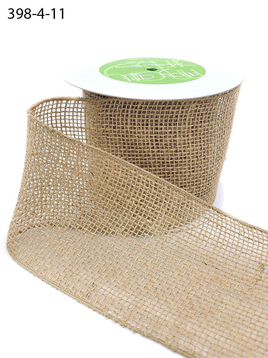 4 Inch Classic 100% Jute Burlap Loose Weave Ribbon with Wired Edge – 398-4-11 Natural