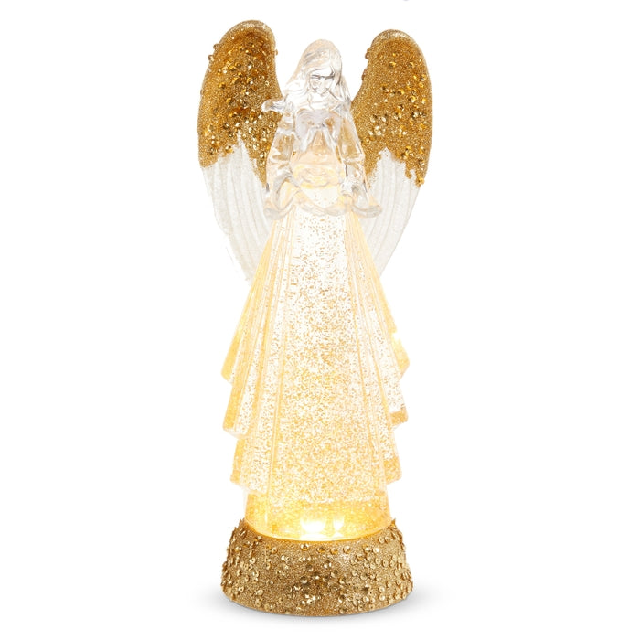 13" Lighted Angel with Gold Swirling Glitter