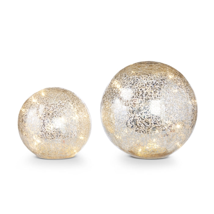 8" Mercury Glass Lighted Balls