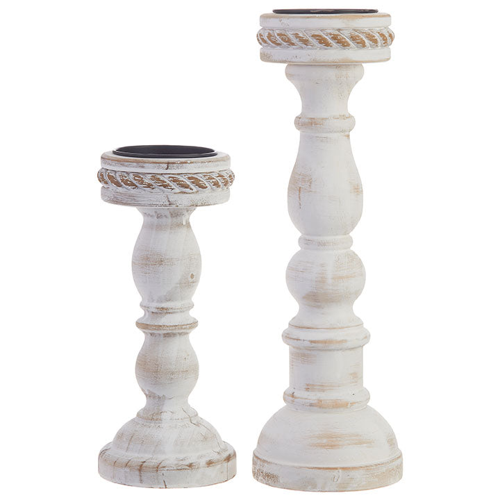 15.75" Whitewash Twisted Edge Candle Holders