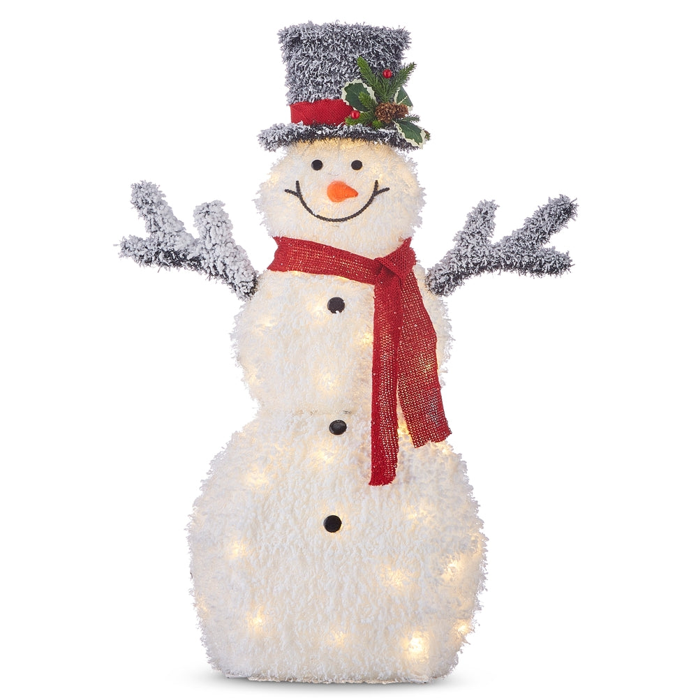 40" Flocked Tinsel Lighted Snowman