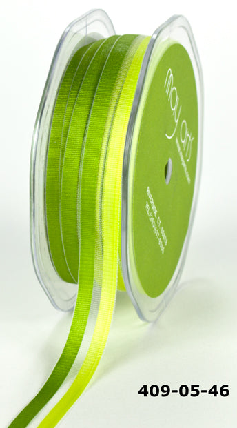 1/2 Inch Organza Two Tone Woven Edge Ribbon – 409-05-46 Olive/Celery