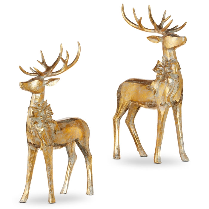 16.75" Aged Gold Deer with Bow