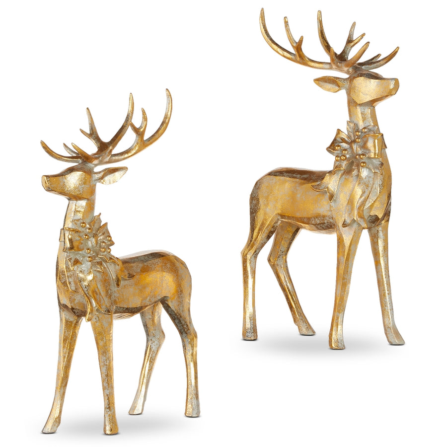 16.75" Aged Gold Deer with Bow