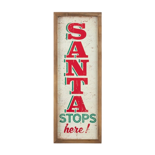 24.75" Santa Stops Here Wood Framed Wall Art in Multicolor