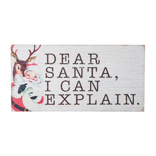 22" Dear Santa Textured Wood Wall Art - Multicolor Wood