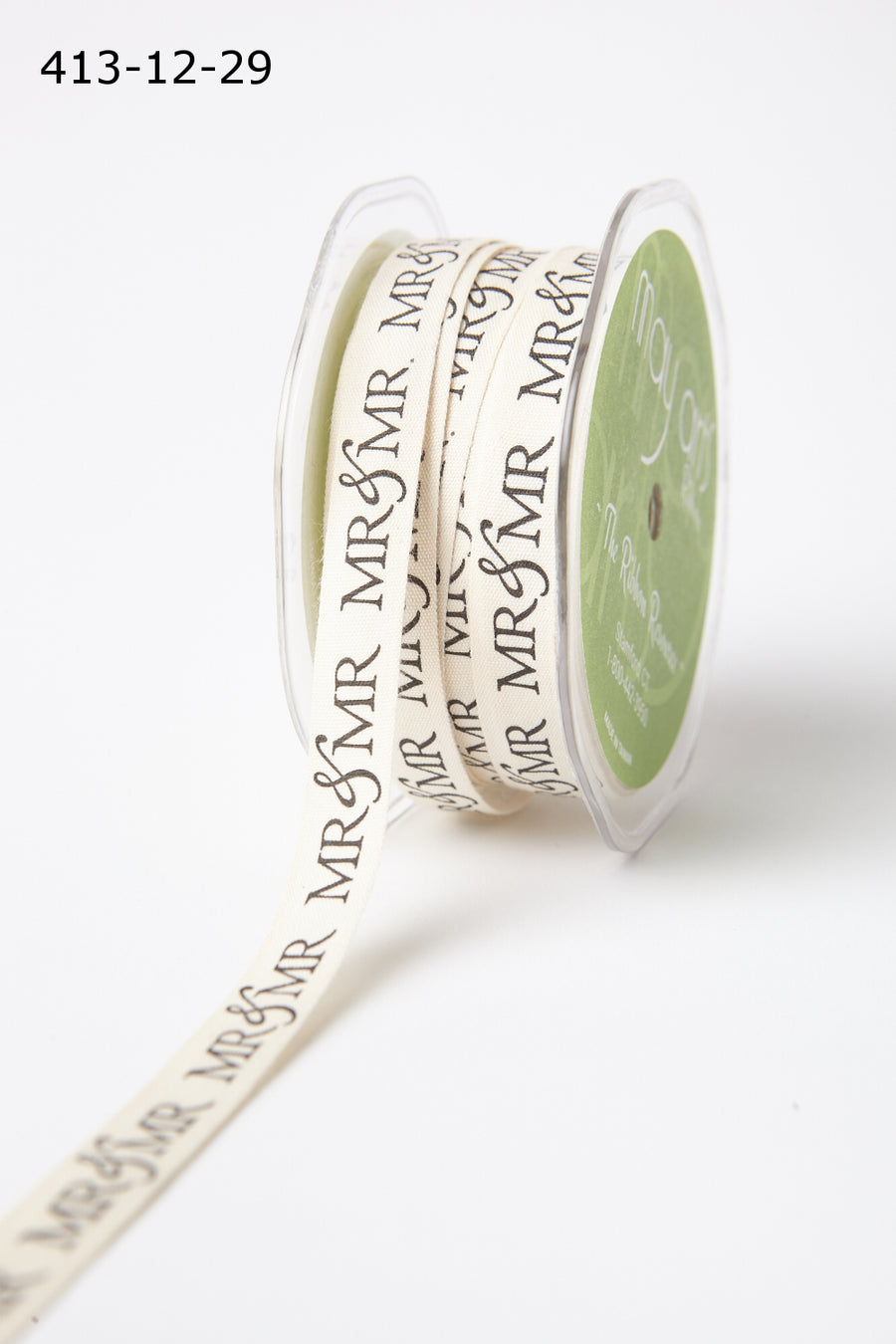 1/2 Ivory Canvas Printed Wedding Ribbon with Woven Edge – 413-12-29 MR. & MR.