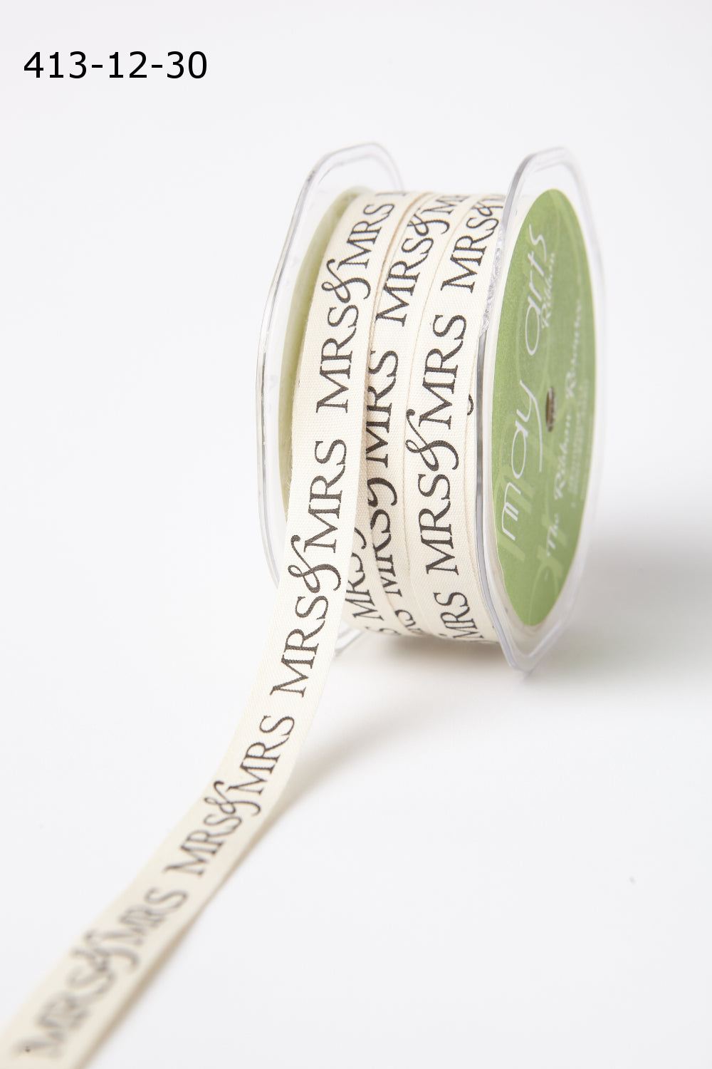 1/2 Ivory Canvas Printed Wedding Ribbon with Woven Edge – 413-12-30 MRS. & MRS.