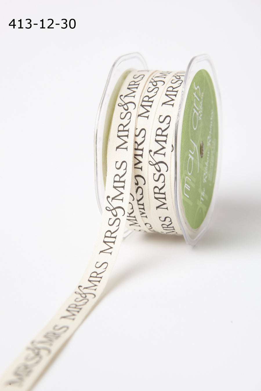 1/2 Ivory Canvas Printed Wedding Ribbon with Woven Edge – 413-12-30 MRS. & MRS.