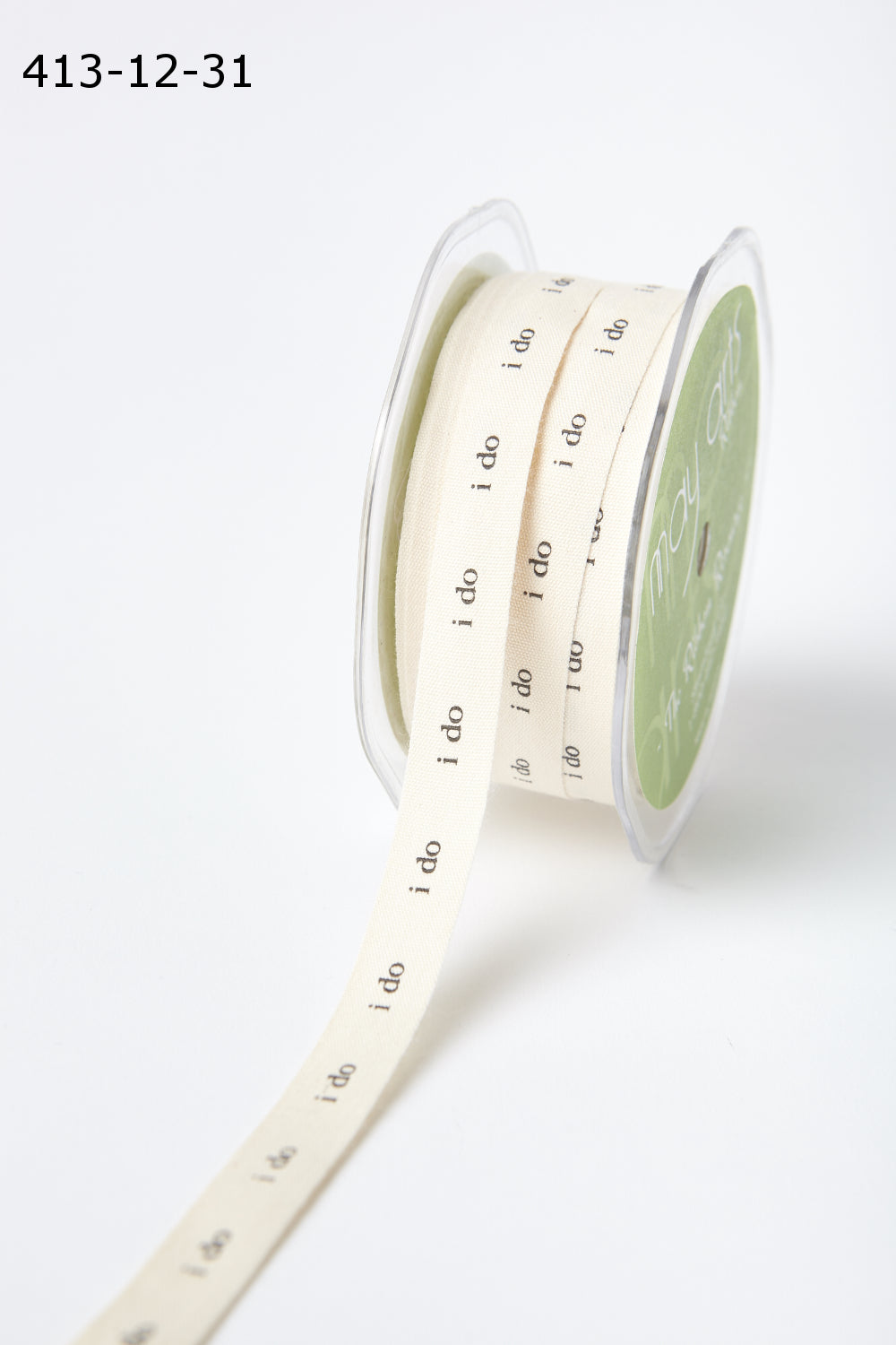1/2 Ivory Canvas Printed Wedding Ribbon with Woven Edge – 413-12-31 I DO