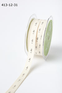 1/2 Ivory Canvas Printed Wedding Ribbon with Woven Edge – 413-12-31 I DO