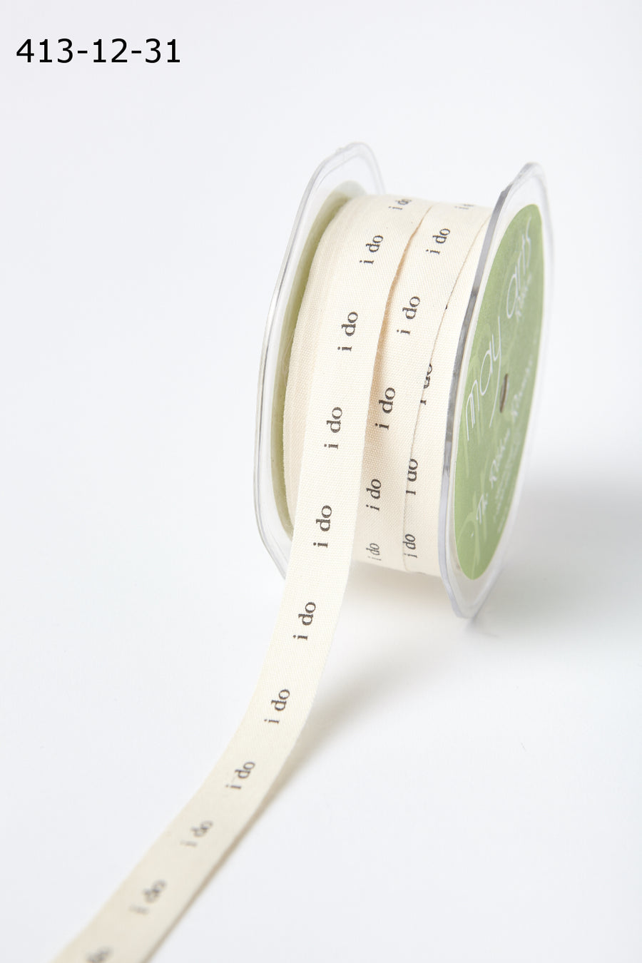 1/2 Ivory Canvas Printed Wedding Ribbon with Woven Edge – 413-12-31 I DO
