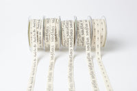 1/2 Ivory Canvas Printed Wedding Ribbon with Woven Edge