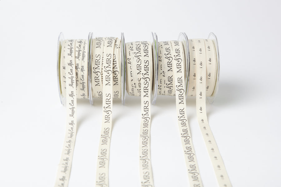 1/2 Ivory Canvas Printed Wedding Ribbon with Woven Edge