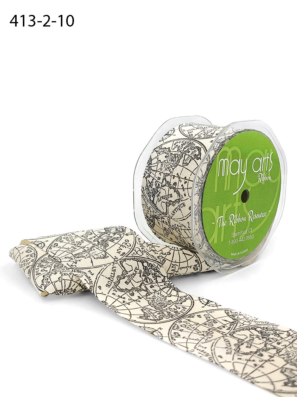 2 Inch Ivory Cotton Printed Globe Ribbon with Woven Edge – 413-2-10 black map print
